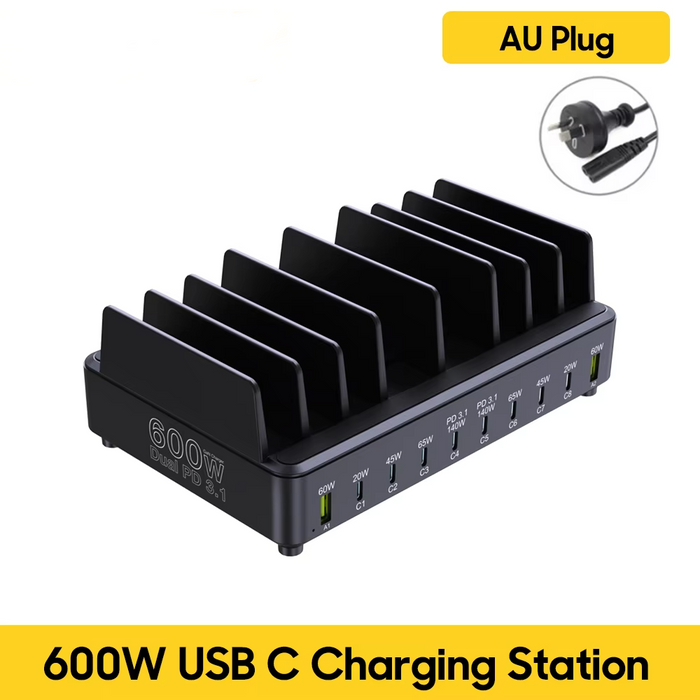 10-Port GaN USB Charger Stand for Laptop and Phone