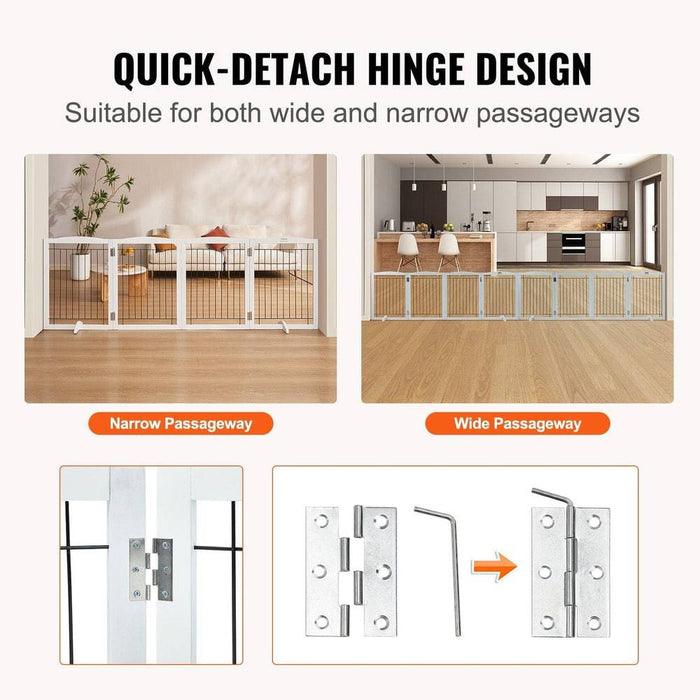 Foldable 3-Panel Freestanding Dog Gate for Narrow Passageways in White
