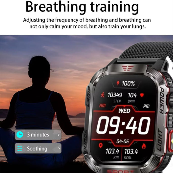 Waterproof Outdoor Smartwatch with Compass & Bluetooth Call – Black Mesh