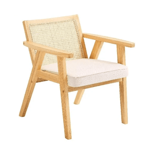 Mid-Century Modern Rattan Dining Chair with Wooden Frame and Velvet Cushion