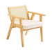 Mid-Century Modern Rattan Dining Chair with Wooden Frame and Velvet Cushion
