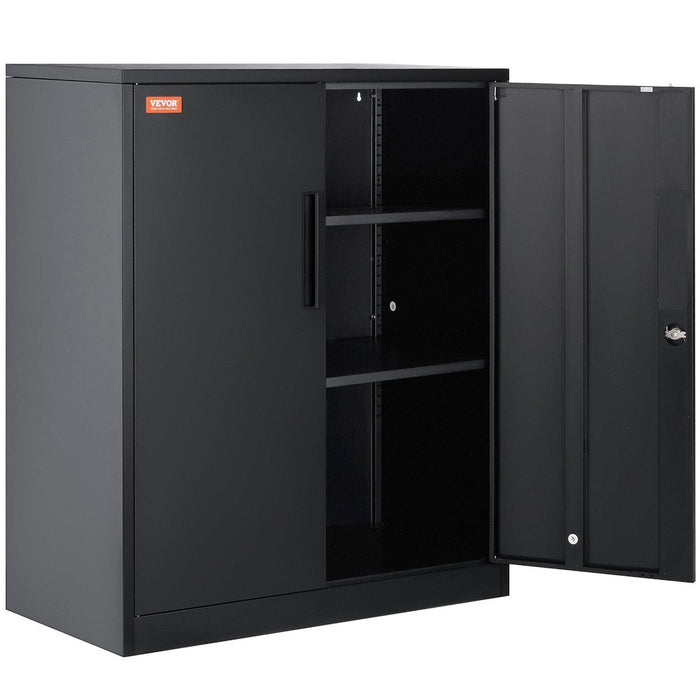 Metal Storage Cabinet with Wheels 190 cm - Locking Cabinet, 2 Magnetic Doors, 4 Adjustable Shelves, 90 kg Capacity (3 Layers-Black) product image with smooth swivel castors for mobility