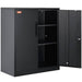 Spacious 190 cm metal storage cabinet with wheels, locking feature, magnetic doors, and adjustable shelves in black