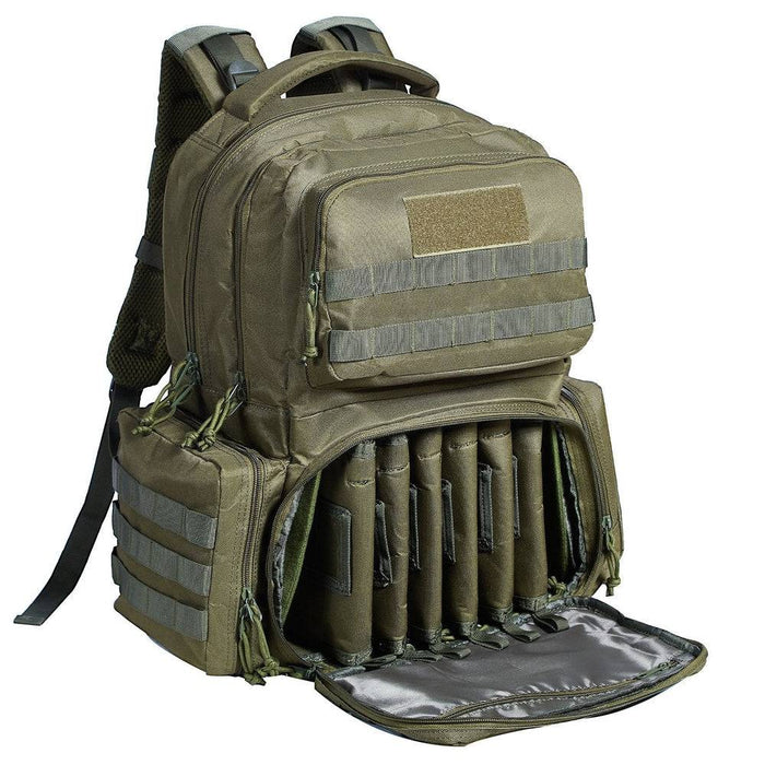 Tactical Range Backpack for 2-6 Pistols with Pistol Bags (Green33x20x23CM) - Durable and spacious backpack for carrying multiple pistols to the range