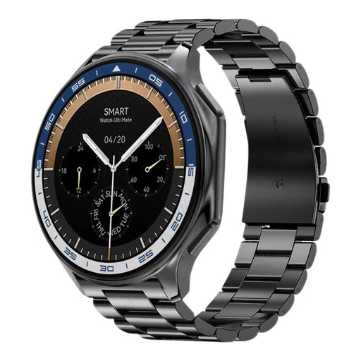 Black steel belt smart watch with 32GB storage, GPS, Bluetooth call, music and video player