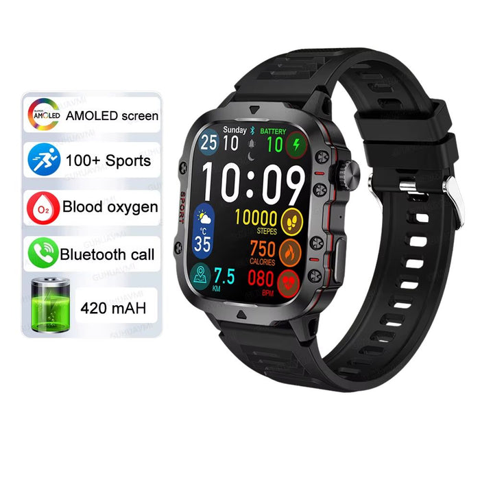 Military Smart Watch 1.96" AMOLED, IP68, Fitness Tracker, Sports Watch