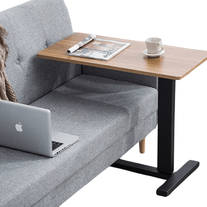 Height Adjustable Mobile Overbed Laptop Desk with Wheels - Flat B in Black and Oak