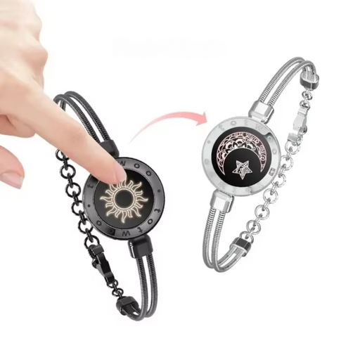 Snake Black and Silver Long Distance Touch Light Up Vibrating Bracelets for Couples in elegant snake chain design with secret messaging feature