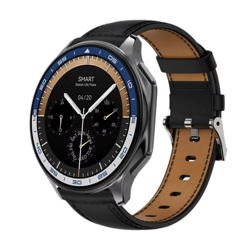 Premium Black Leather Smartwatch with Bluetooth Calls and Music Player