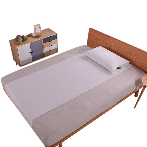 Grounded half bed sheet in white with silver conductive cord for EMF protection