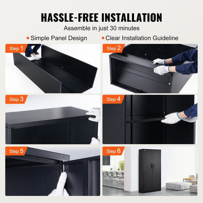Metal storage cabinet with wheels, locking doors, adjustable shelves, 90kg capacity