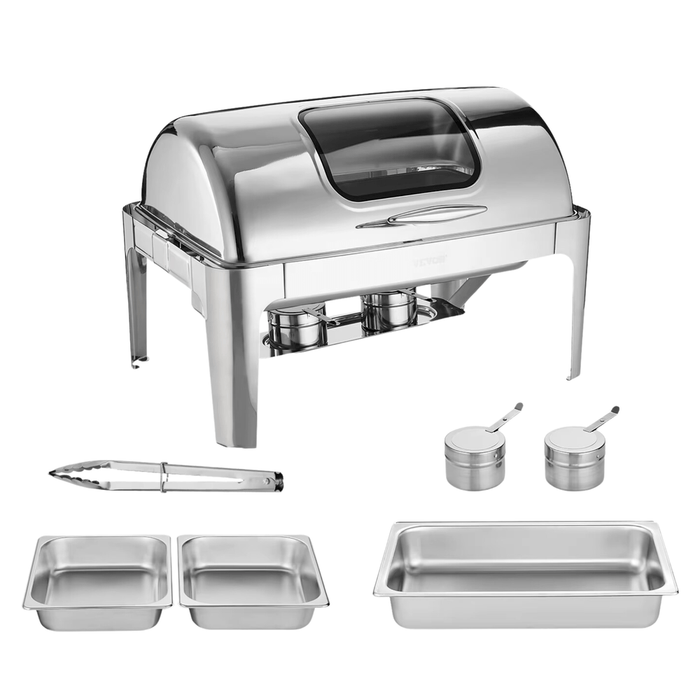 Ample 9 Qt Roll-Top Stainless Steel Chafing Dish Buffet Set for large gatherings