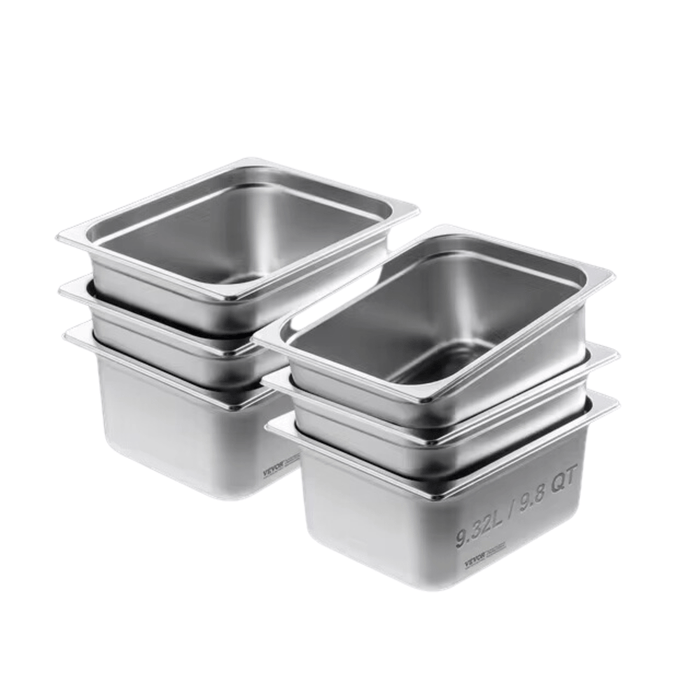 6-Pack 1/2 Size Deep Stainless Steel Chafing Pan for food storage and serving