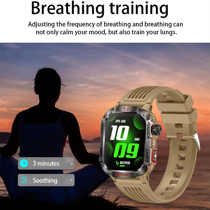 Waterproof Outdoor Smartwatch with Compass & Flashlight – Yellow Silicone