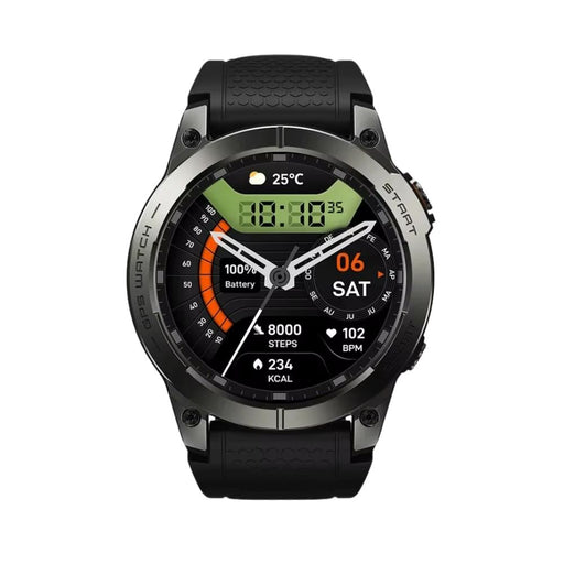 A close-up of the Ember Black GPS Smartwatch's high-definition AMOLED display