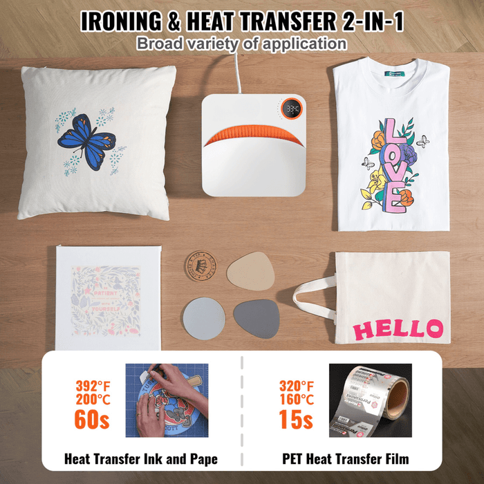Orange Portable Heat Press Machine DIY Shirt Printing Multifunctional Sublimation Transfer for HTV Vinyl T-shirt Bag (23 x 23 cm) - FLUXA