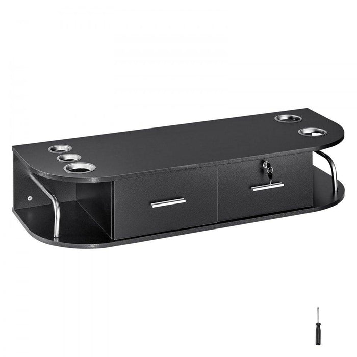 Salon Organizer Wall-Hanging Unit with Mirrors and Storage in Matte Black