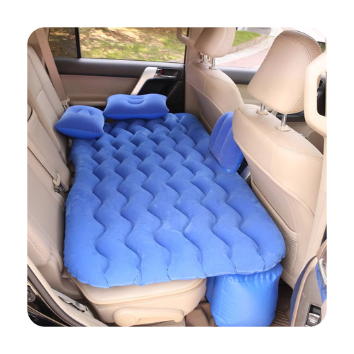 Blue inflatable car air travel mattress for back seat camping cushion
