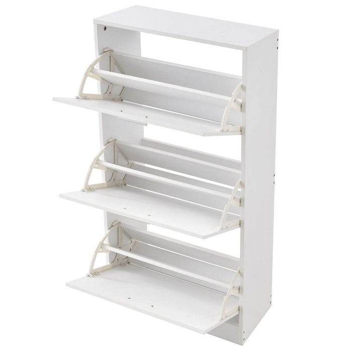 Shoe cabinet with ample storage space for various styles of shoes, from high heels to short boots