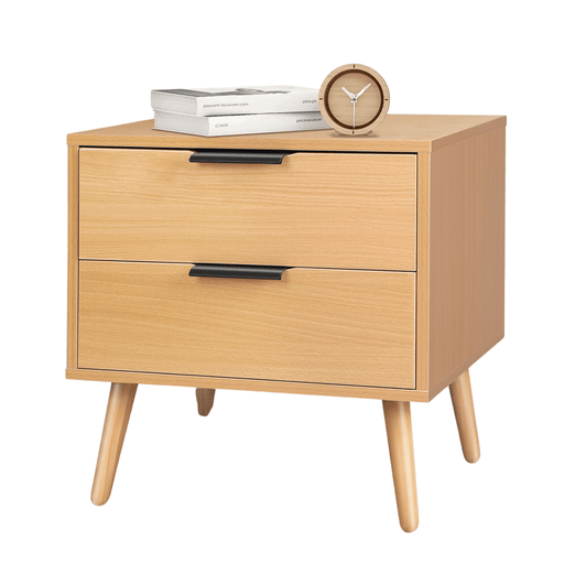 Beautifully designed Scandinavian bedside table with 2 drawers in wood finish