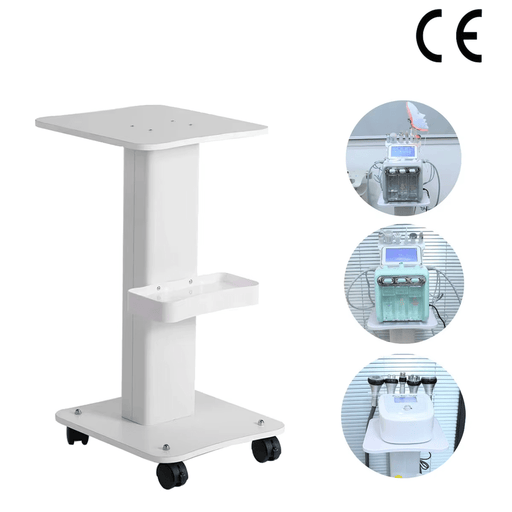 This compact and durable aluminum rolling cart with handle and storage tray