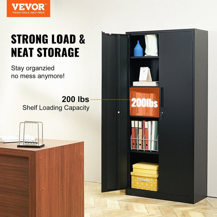 Metal storage cabinet with wheels, locking doors, adjustable shelves, 90kg capacity