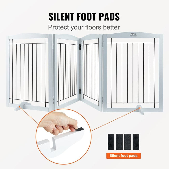 Foldable 3-Panel Freestanding Dog Gate for Narrow Passageways (White 244 cm) - Easily adjustable and portable pet gate for small spaces