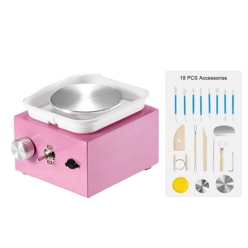 Adjustable speed mini pottery wheel in macaron pink color 