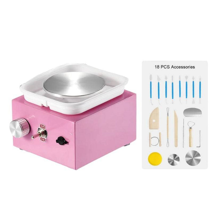 Adjustable speed mini pottery wheel in macaron pink color 