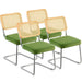 Mid-Century Modern Rattan Dining Chair with Velvet Upholstery and Wooden Frame