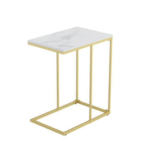 Modern Minimalist Side Table in Gold and White for Living Room