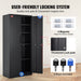 Metal storage cabinet with wheels and locking magnetic doors in black