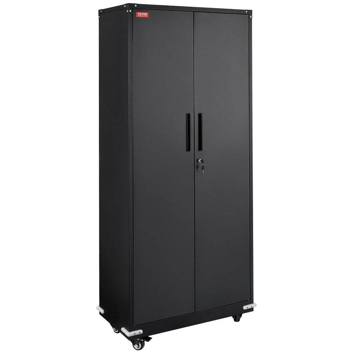 Metal storage cabinet with wheels and locking doors for secure storage