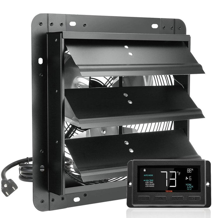 Shutter Exhaust Fan with Temp & Humidity Controller 35 cm Ventilation for Greenhouses Garages - FLUXA