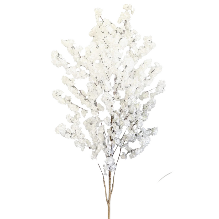 Artificial White Cherry Tree Branches 130cm Faux Plant with Silk Leaves for Home Wedding Decoration