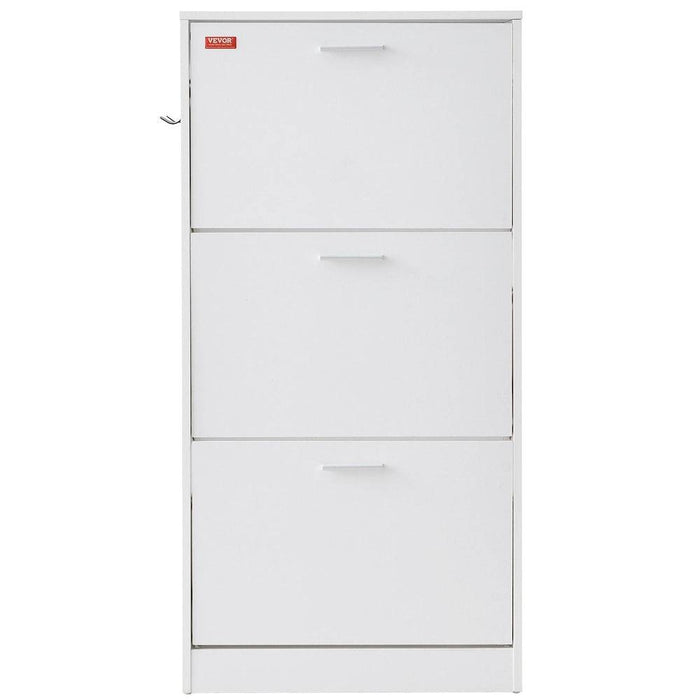 Freestanding shoe cabinet with 3 flip drawers in white finish and sturdy real wood legs