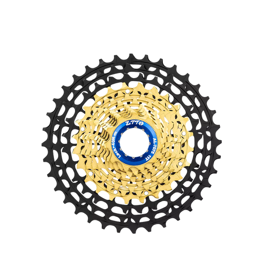 Ultra-lightweight and durable black and gold 12-speed gear cluster upgrade