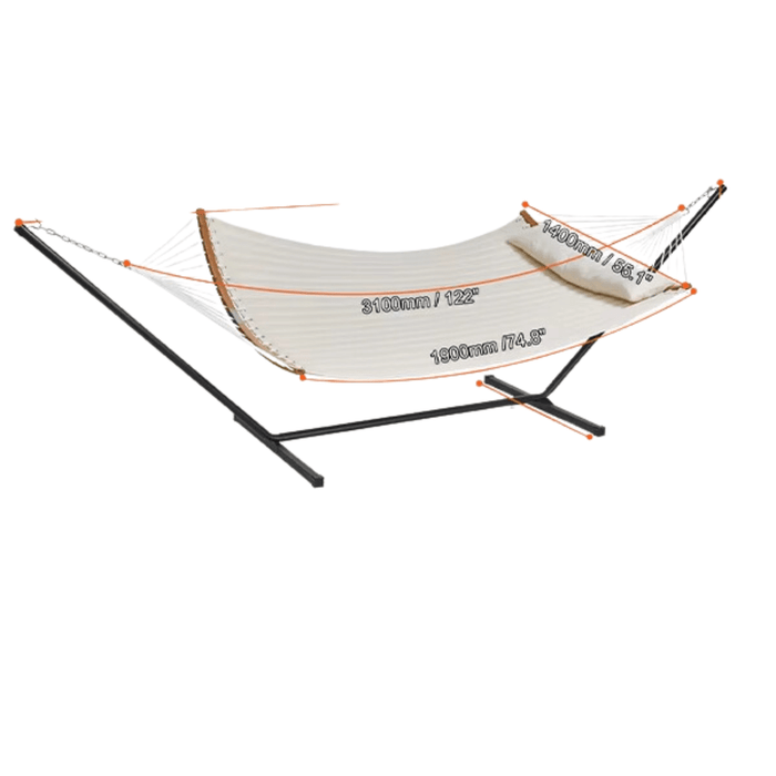Two Person Double Hammock with Stand, offwhite color, for outdoor relaxation