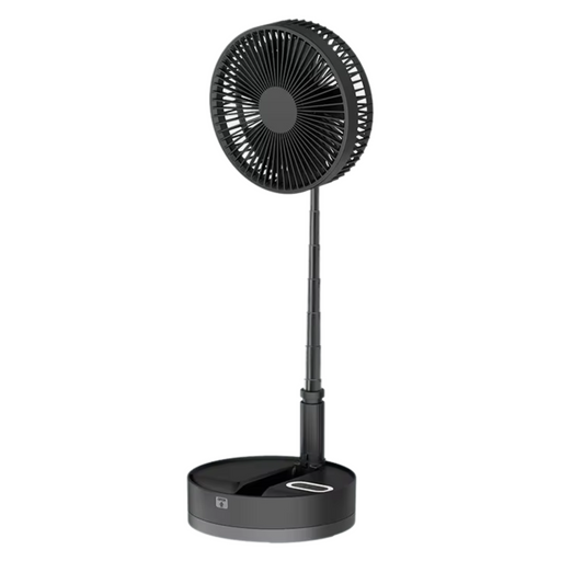 Sleek black folding fan with 10800mAh rechargeable battery