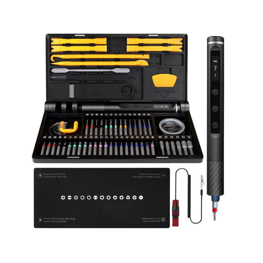 This 71-in-1 precision electric screwdriver set with 5 adjustable torque levels and 500mAh rechargeable battery