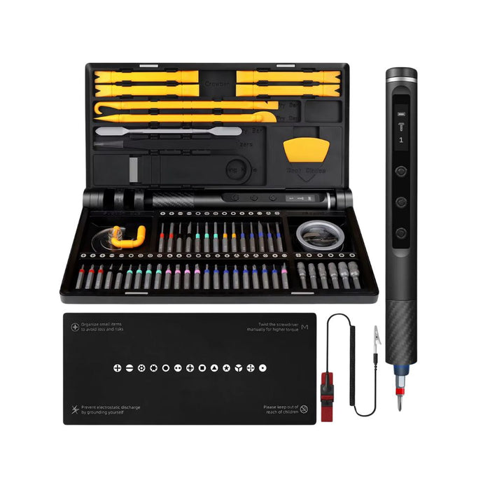 This 71-in-1 precision electric screwdriver set with 5 adjustable torque levels and 500mAh rechargeable battery