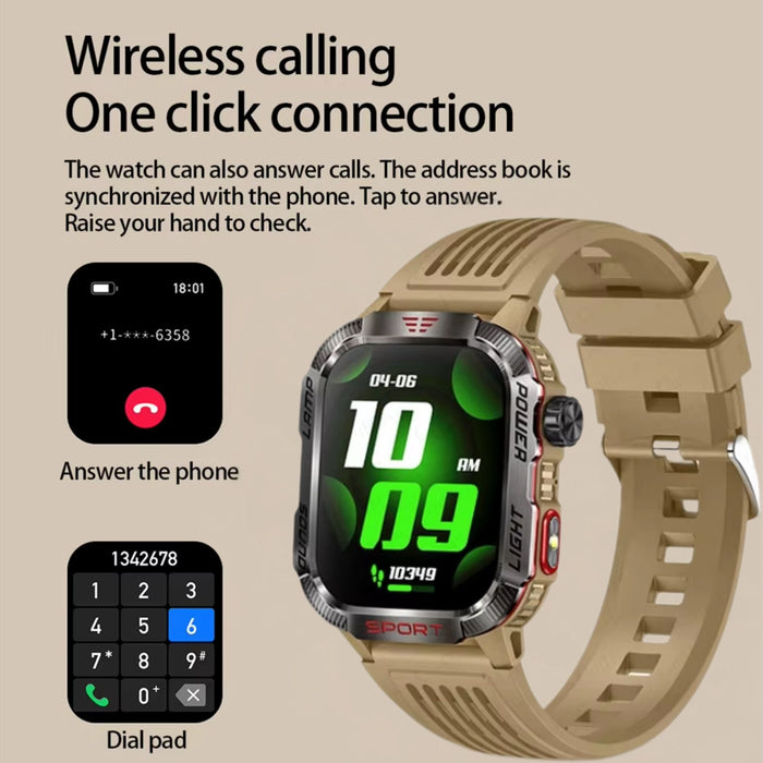 Waterproof Outdoor Smartwatch with Compass & Flashlight – Yellow Silicone