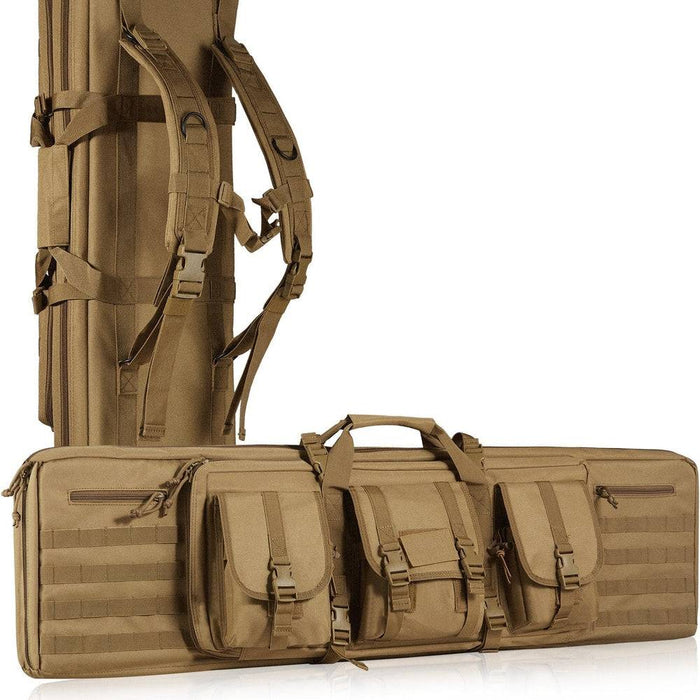 90 cm Tactical Double Long Gun Bag with Lockable Zipper, Portable Handle, Shoulder Strap (Brown) for carrying rifles and pistols 