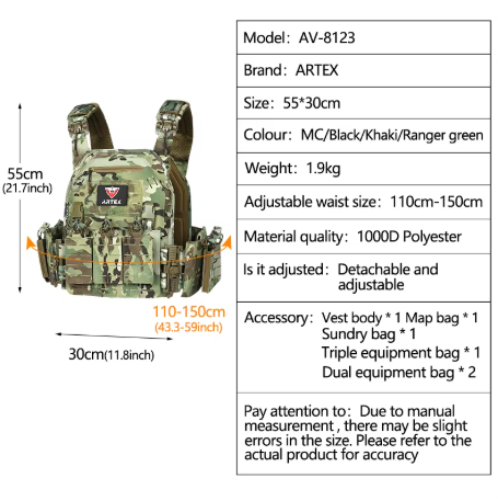 Adjustable Camouflage Plate Carrier Vest for Hunting and Outdoor Gear