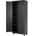 Metal storage cabinet with wheels, locking cabinet, magnetic doors, adjustable shelves, 90 kg capacity, 5 layers, black wheel