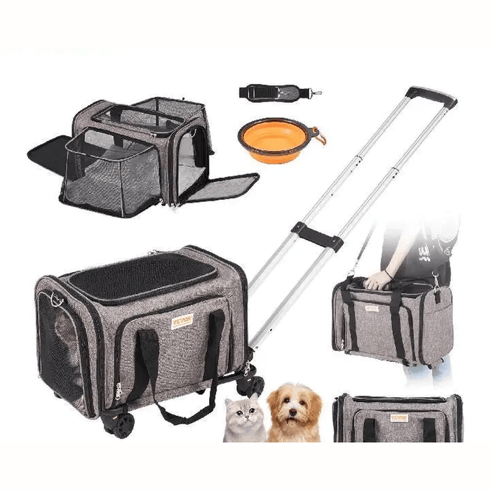 
Pet Cat Carrier with breathable mesh windows and telescopic handle wheels 