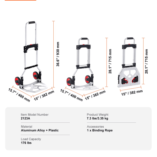 Folding Hand Truck with 80kg Load Capacity and Telescoping Handle