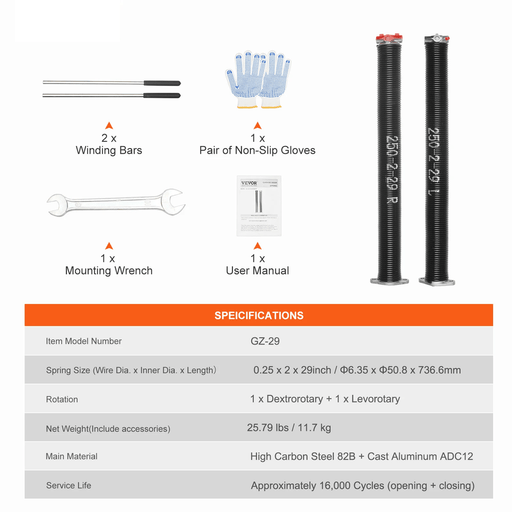  Pair of Garage Door Torsion Springs made from high carbon steel