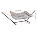 Two person grey and white quilted hammock with curved spreader bars and detachable pillow