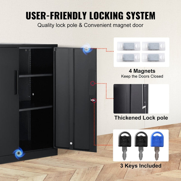 Metal Storage Cabinet with Wheels 190 cm - Locking Cabinet, 2 Magnetic Doors, 4 Adjustable Shelves, 90 kg Capacity (3 Layers-Black) product image with total capacity of 270 kg